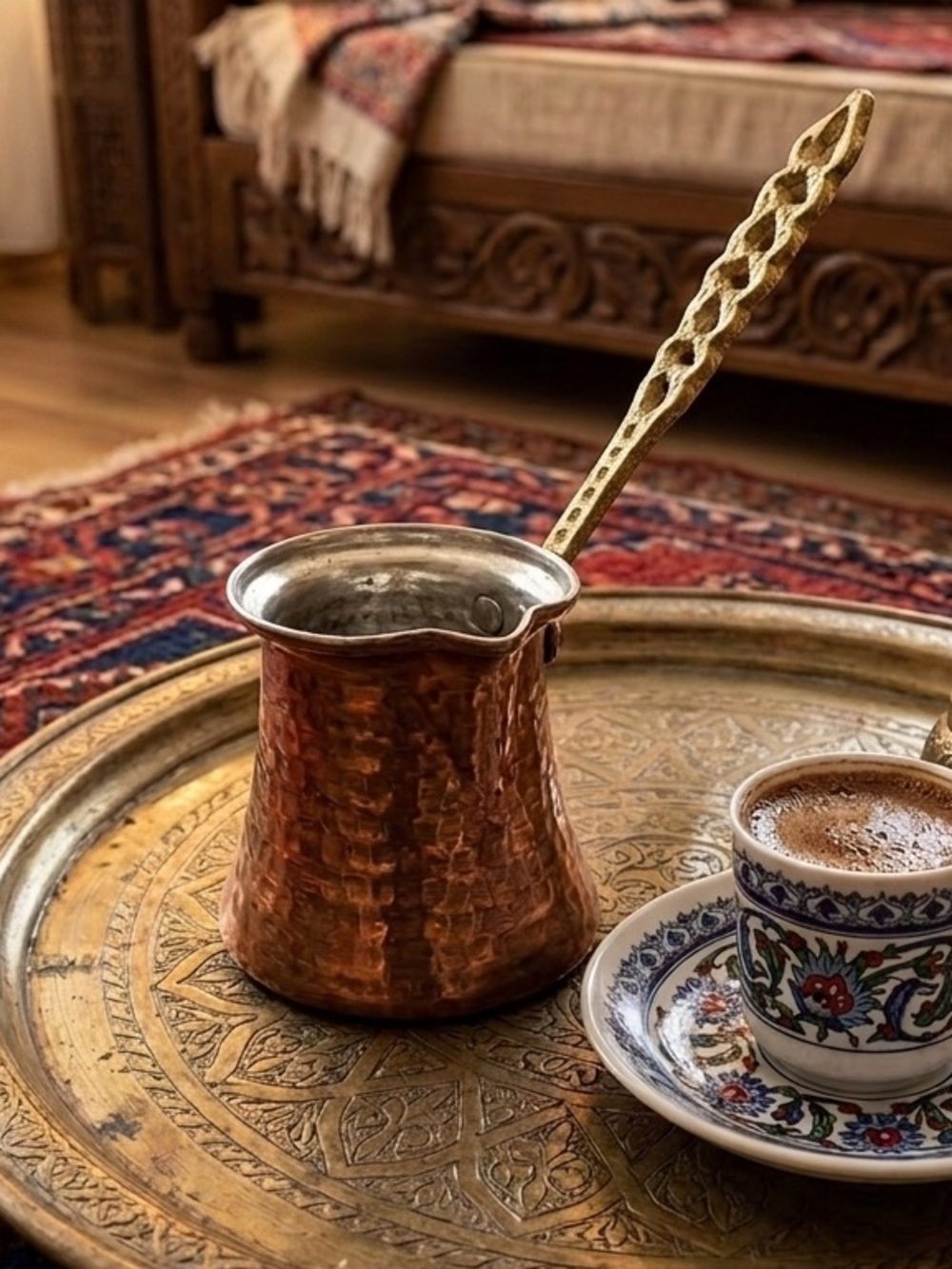Vintage Turkish Copper Coffee Pot Cezve Ibrik Cast Brass Handle Handmade